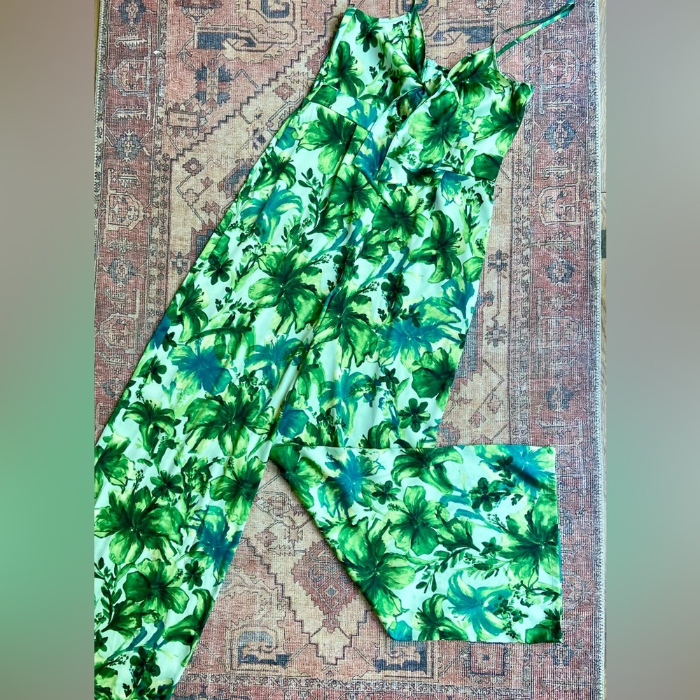 Zara Green Floral Pants Romper Jumpsuit